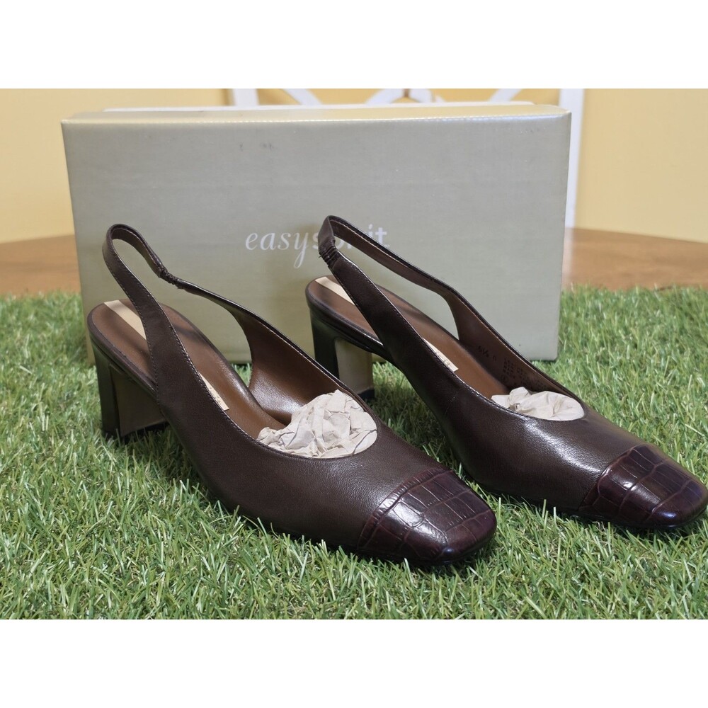 Vintage Easy Spirit ESKASATO Brown Leather Slingback Block Heel Size 6 1/2 NIB